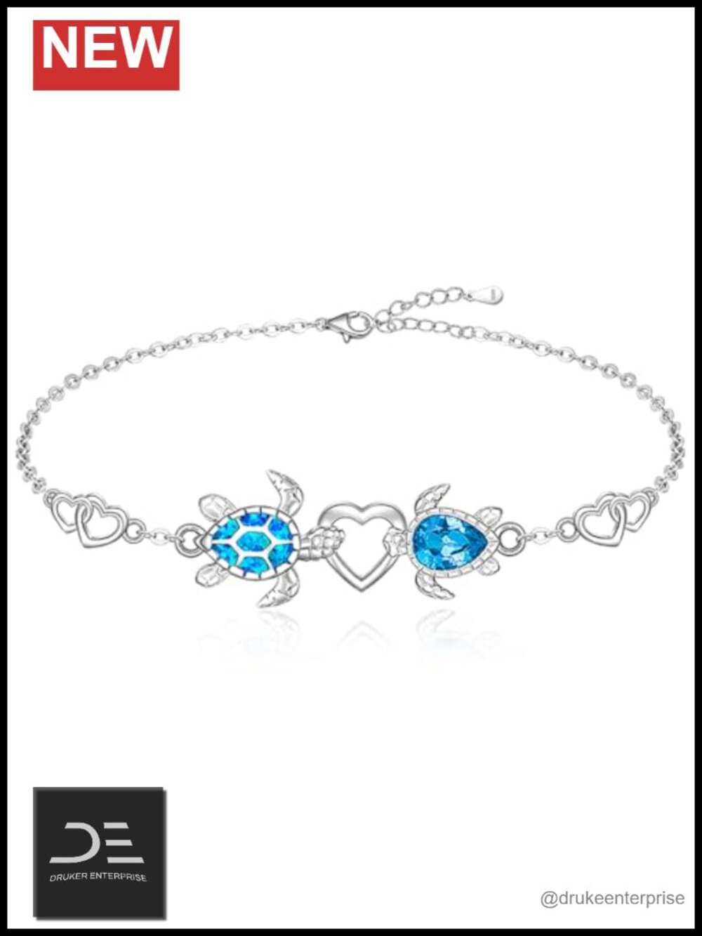 Sea Turtle Bracelet Sterling Silver Women Adjustable Link Chain